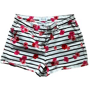 ELLE Floral High Waisted Shorts Women’s Sz 10 Stripes Coastal